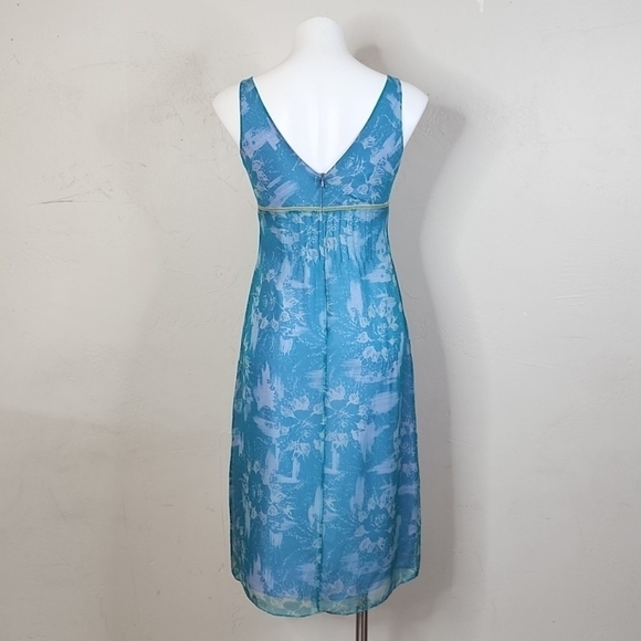 Vintage Rebecca Taylor Blue Silk Floral Dress Size 4 - Picture 9 of 13